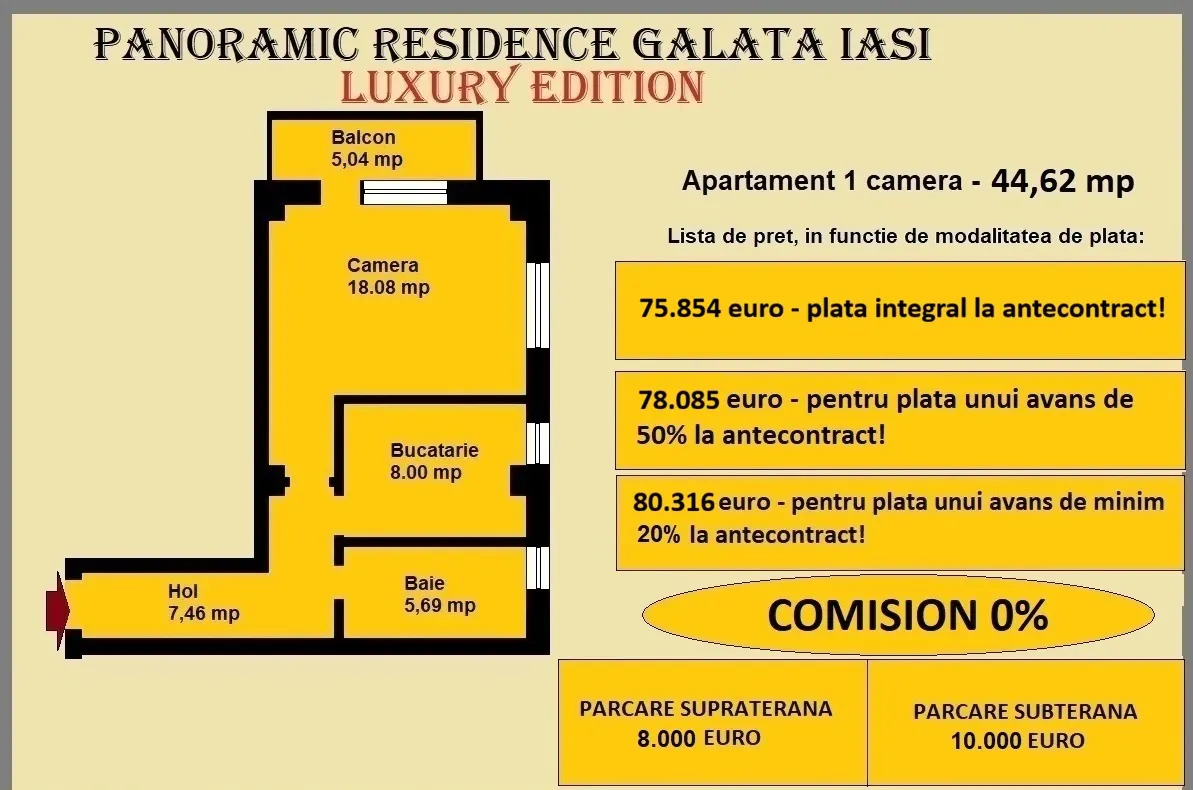 Apartament 1 camera de vanzare in Iasi, Galata, 44,62 mp, baie cu geam - foto 2