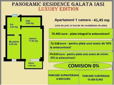 Apartament 1 camera de vanzare in Iasi, Galata, 41,45 mp, bloc nou - foto 2