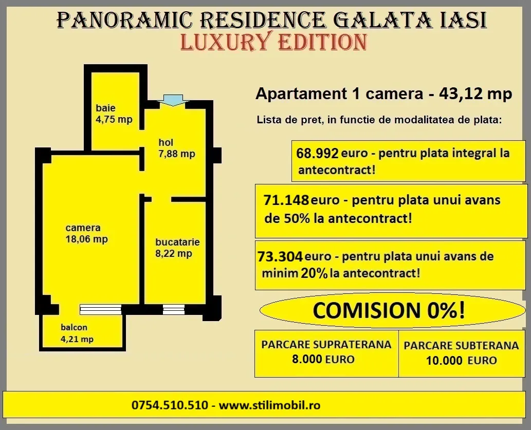 Apartament 1 camera de vanzare in Iasi, Galata, 43,12 mp, bloc nou - foto 2