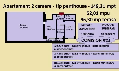 Penthouse 2 camere de vanzare in Iasi, Galata, 148,31 mp, bloc nou - foto 2