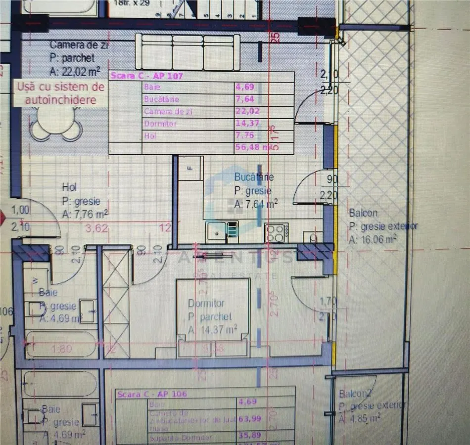APARTAMENT 2 CAMERE DECOMANDATE | 56,48 MP + 16 MP TERASA | SOPOR 19 | CLUJ NAPOCA | 2500 EUR + TVA - foto 1