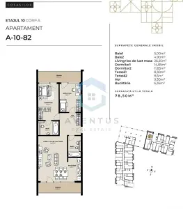 APARTAMENT 3 CAMERE | 78,50 MP + 2 TERASE | ETAJ 10 | SDC COSAȘILOR | CLUJ-NAPOCA - foto 2
