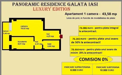 Apartament 1 camera de vanzare in Iasi, Galata, 43,58 mp, bloc nou - foto 2