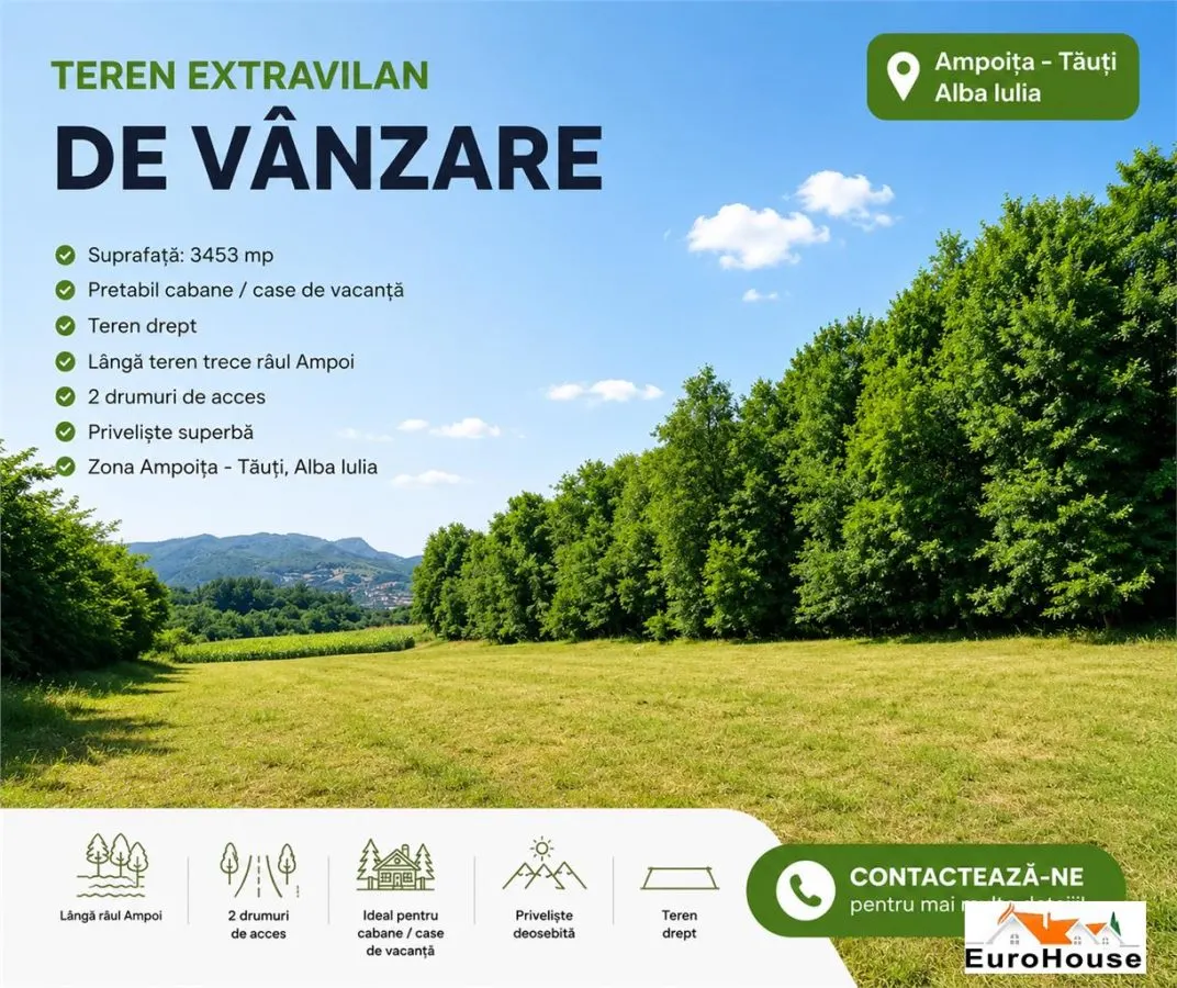 TEREN EXTRAVILAN DE VANZARE | PRETARE CABANE I AMPOIȚA  TĂUȚI | 3.453 MP | - foto 2