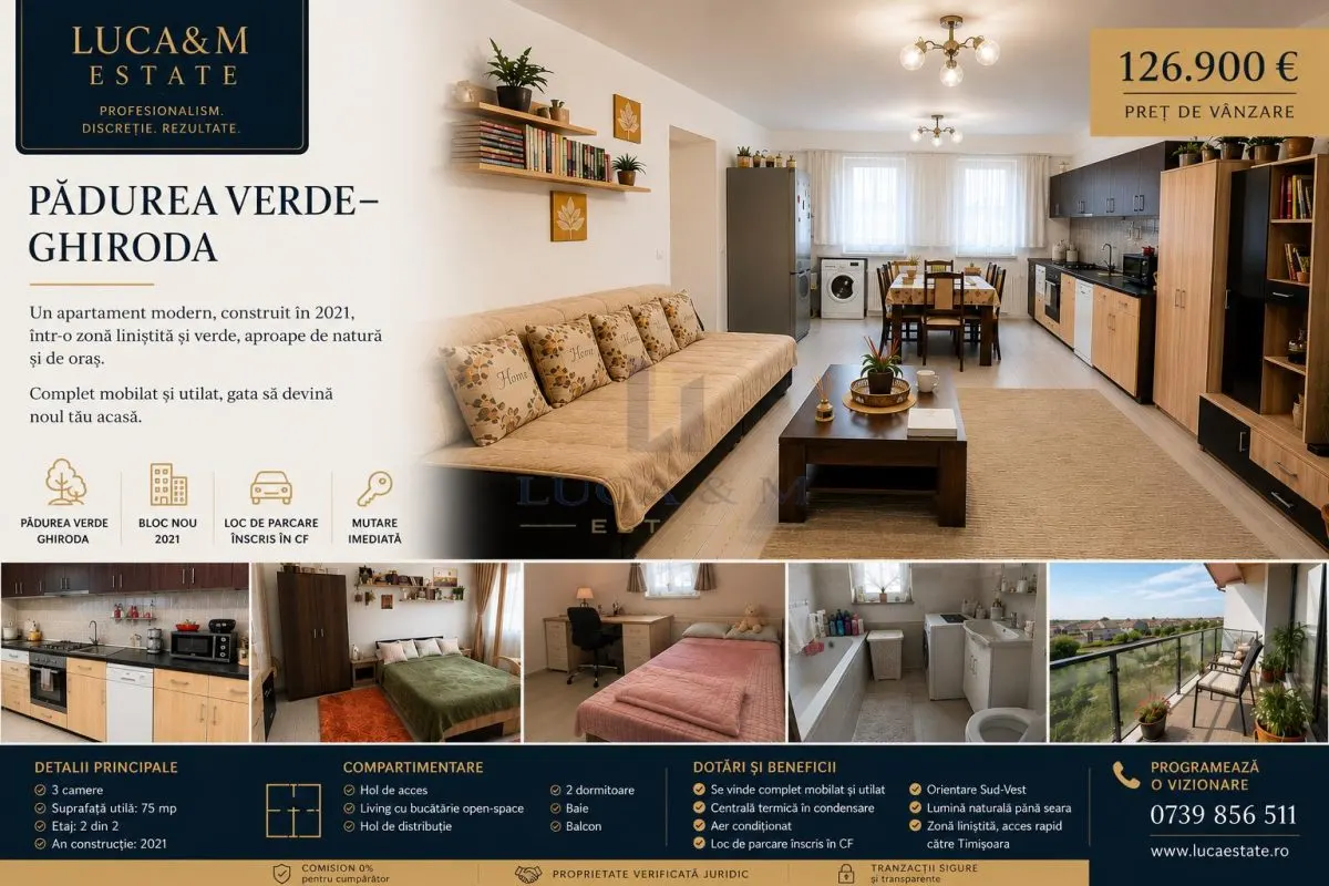 Apartament 3 camere , Padurea Verde â€“ Ghiroda , 75 mp - foto 1