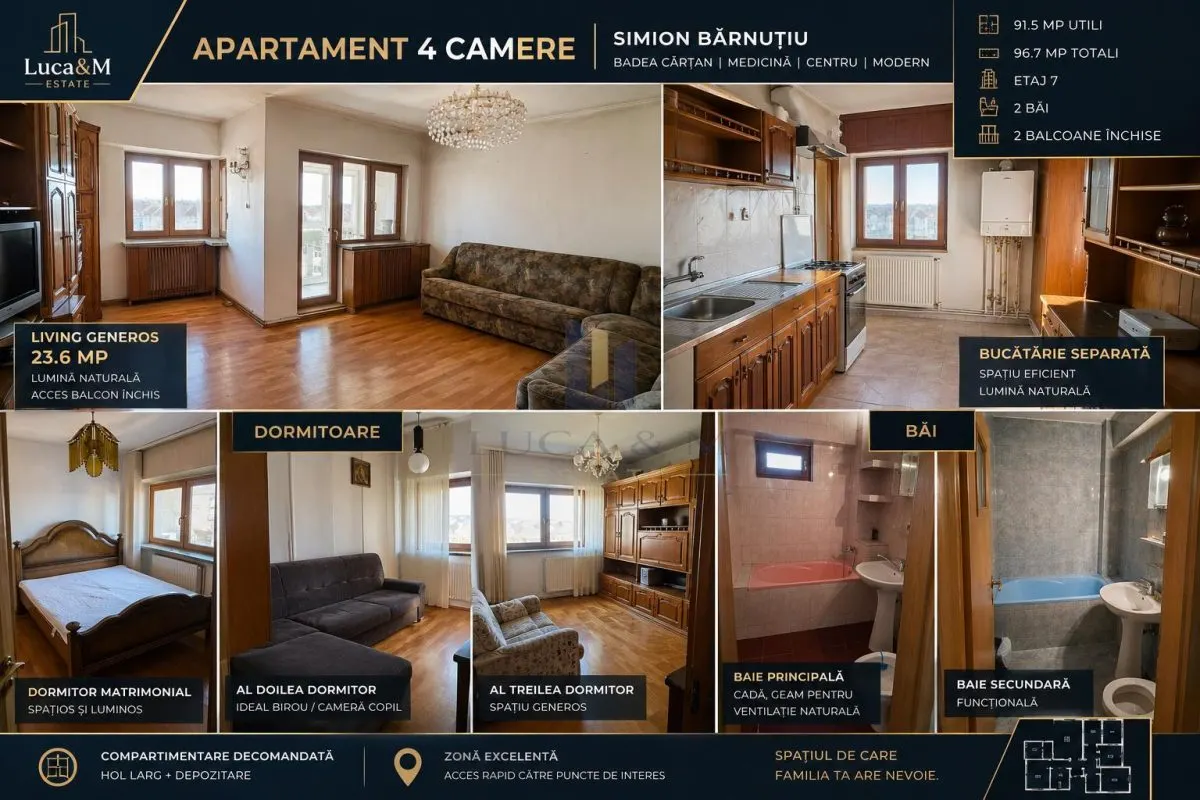 Apartament 4 camere , Zona Modern ,Bd. Simion Barnutiu ,Badea Cartan. - foto 1