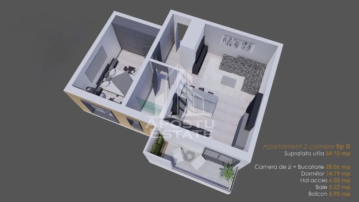 Apartament cu 2 camere 54 mp utili la parter finalizat la asfalt Giroc - foto 11