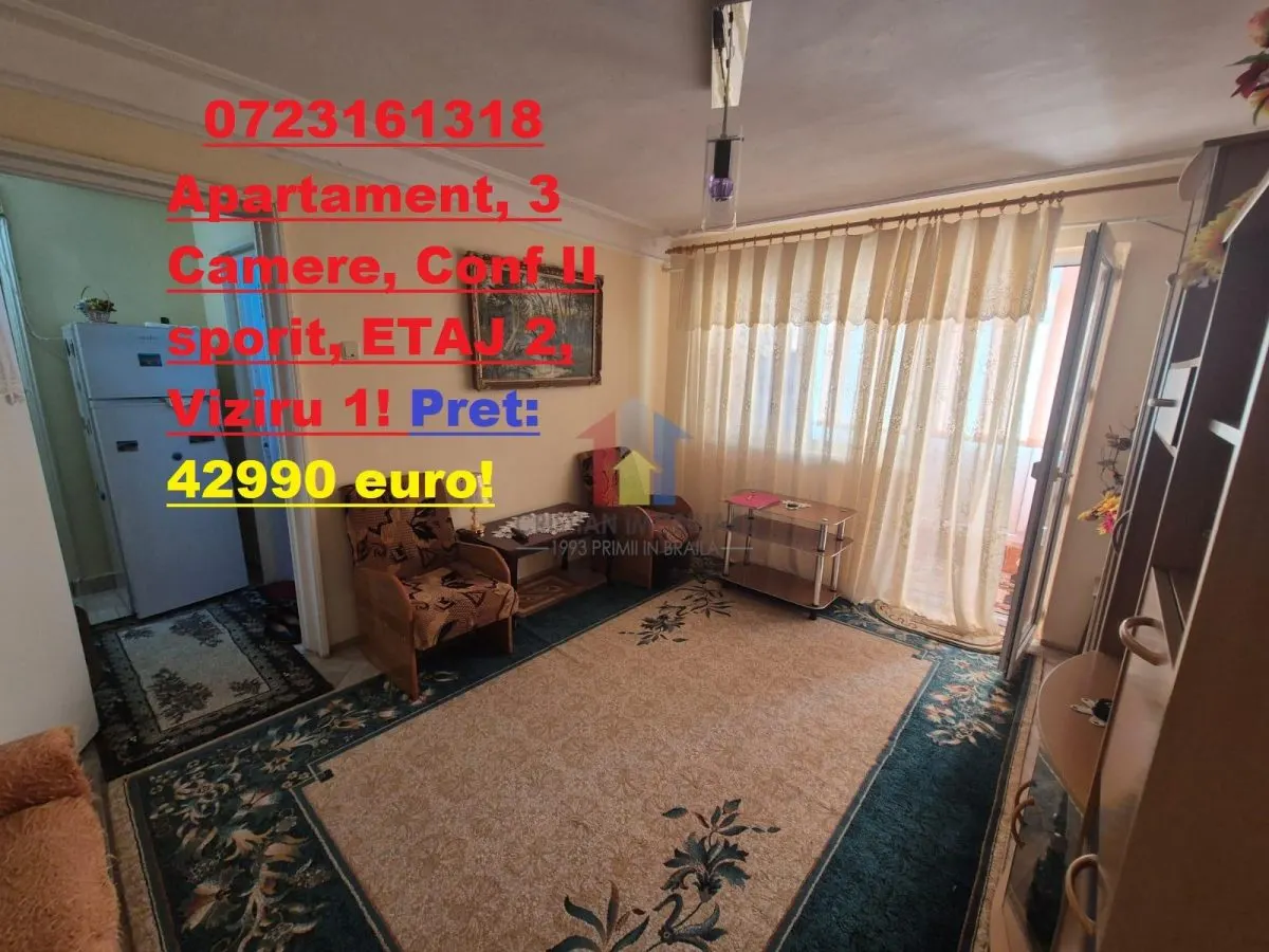 Apartament intretinut, 3 Camere, ETAJ 2, zona Viziru 1!LIBER - foto 1