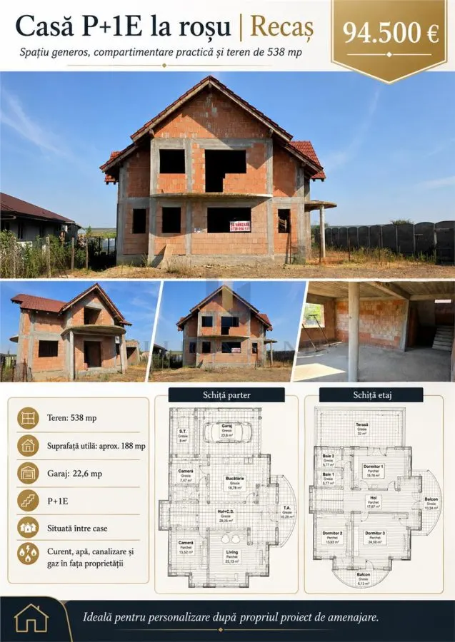 Casa parter si etaj la rosu ,Recas - foto 14
