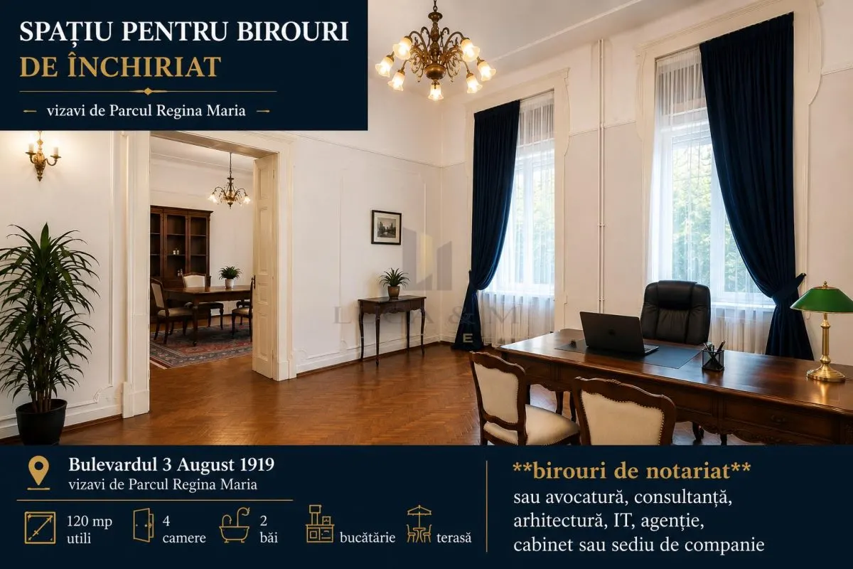 Spațiu pentru birouri de inchiriat â€“ 120 mp + terasa | Parcul Regina Maria | 980 â‚¬/lună - foto 1