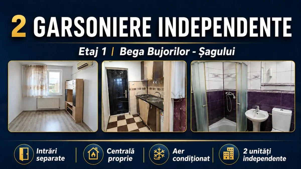 Investitie sigura , 2 garsoniere independente ,Etaj 1  langa Bega Bujorilor Sagului - foto 1