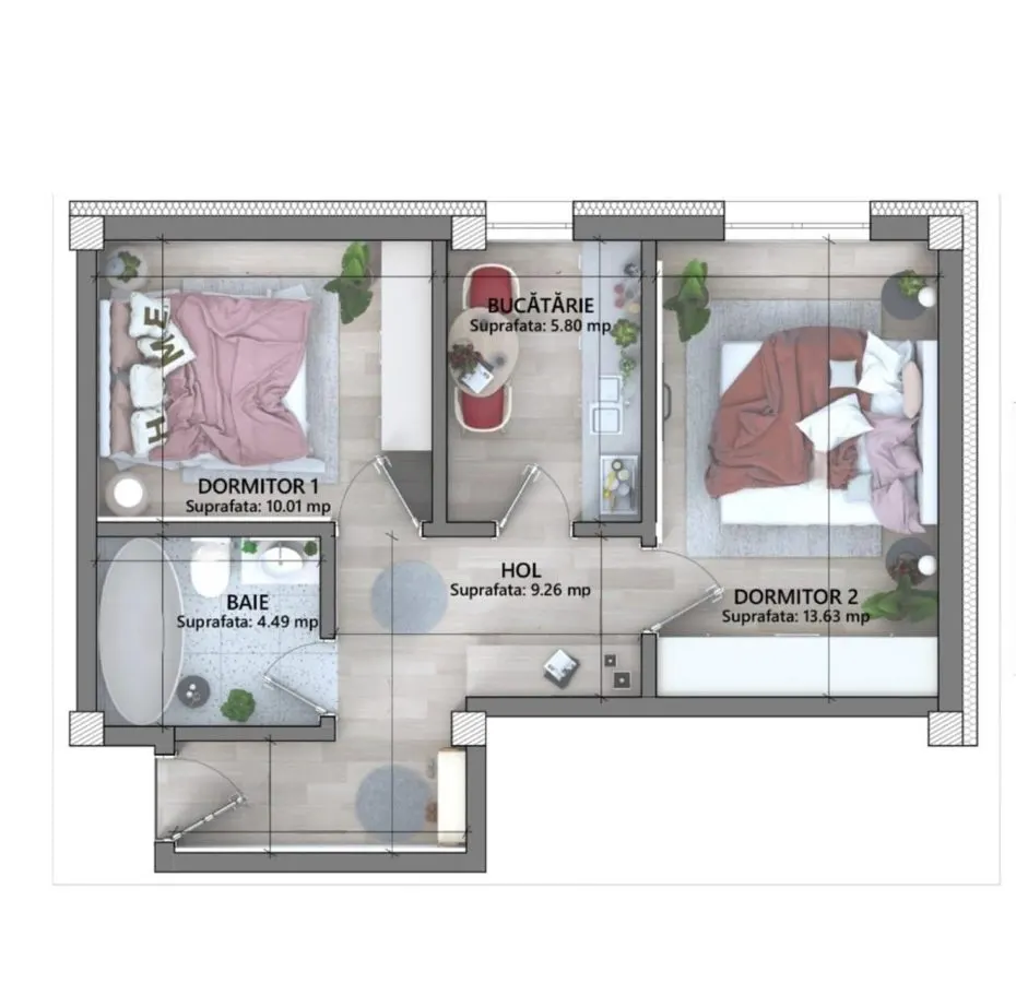 Capat CUG apartament 2 camere D 47 mp ET 1 - foto 2