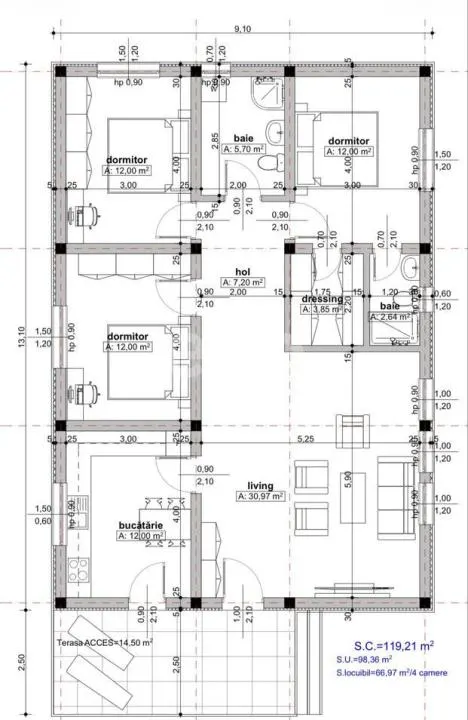 Casă parter 4 camere, la cheie, teren 400 mp, zonă centrală Bradu - foto 6