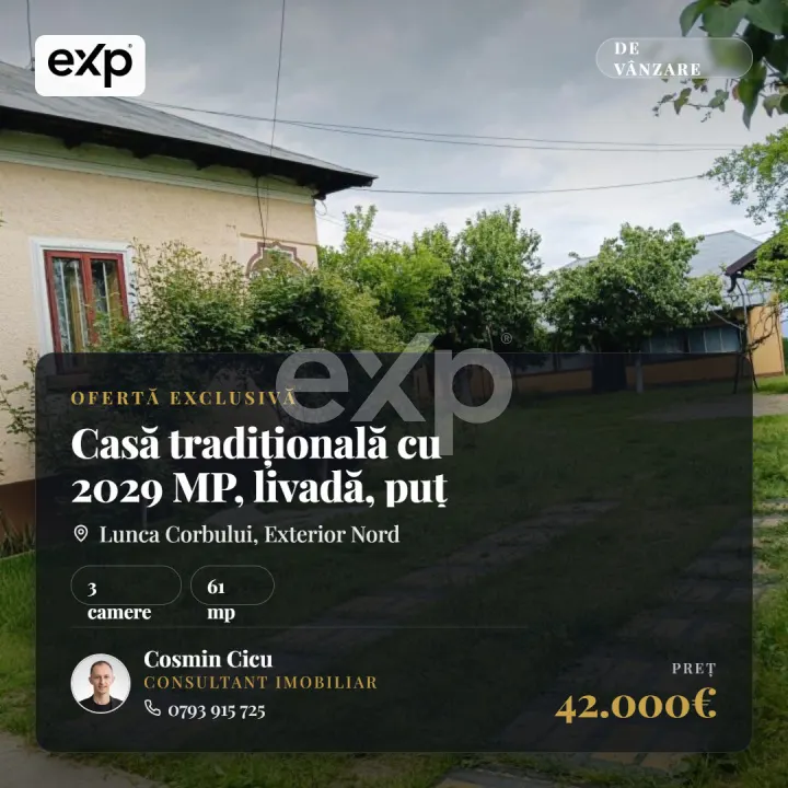 Casă tradițională cu 2029 MP, livadă, puț propriu - foto 1