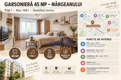 Garsoniera 45mp Margeanului Bl.Mixt,1987 Reabilitat termic - Bucuresti
