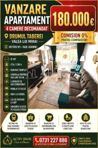 Vanzare - 4 camere - Drumul Taberei - Metrou  Raul Doamnei -  mobilat - utilat - 180000E - centrala proprie - loc de parcare - Comision 0 ! - Bucuresti