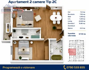 Apartament 2 camere zona C5 in BLOC NOU - foto 5