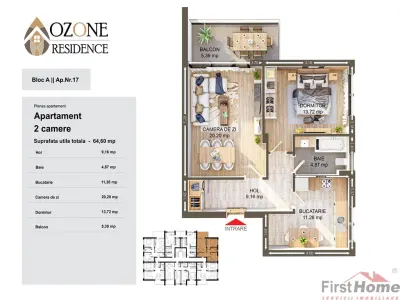 Apartament 2 camere, etaj 1,65mp utili de vanzare in complex Ozone City - foto 14