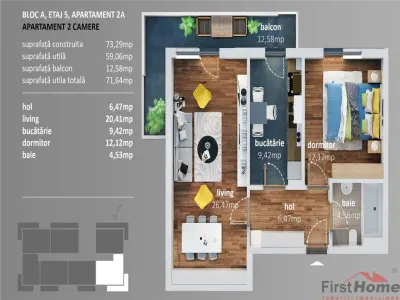 Ap 2 cam, 72 mp utili,BLOC NOU Express Residence, et5/6,str Cotesti - foto 5