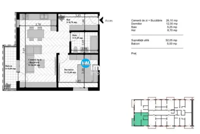 Apartament 2 cam dec, 57 mp etaj intermediar zona Bucium - Visan - foto 4