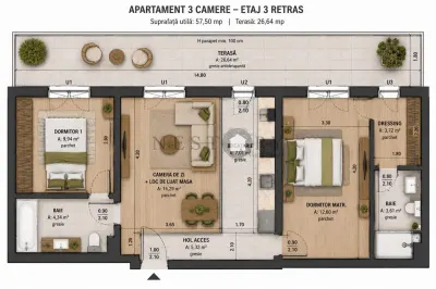 Apartament 3 camere|terasa 27mp|Bloc boutique| Floresti - foto 11