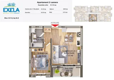 De vanzare apartament la cheie cu 2 camere 51 mp utili zona Pictor Brana din Selimbar - foto 6