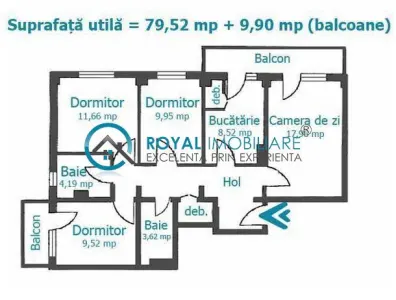 Royal Imobiliare - Vanzare Apartament 4 Camere Zona Mihai Bravu - foto 9