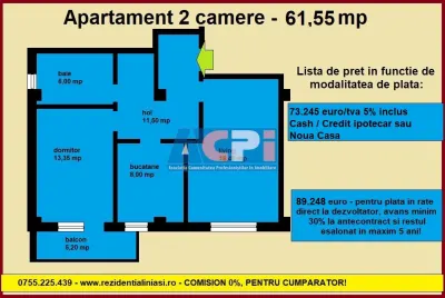 De vanzare apartament 2 camere, 61,55 mp, decomandat, baie cu geam, bloc nou Bucium Visan - foto 15
