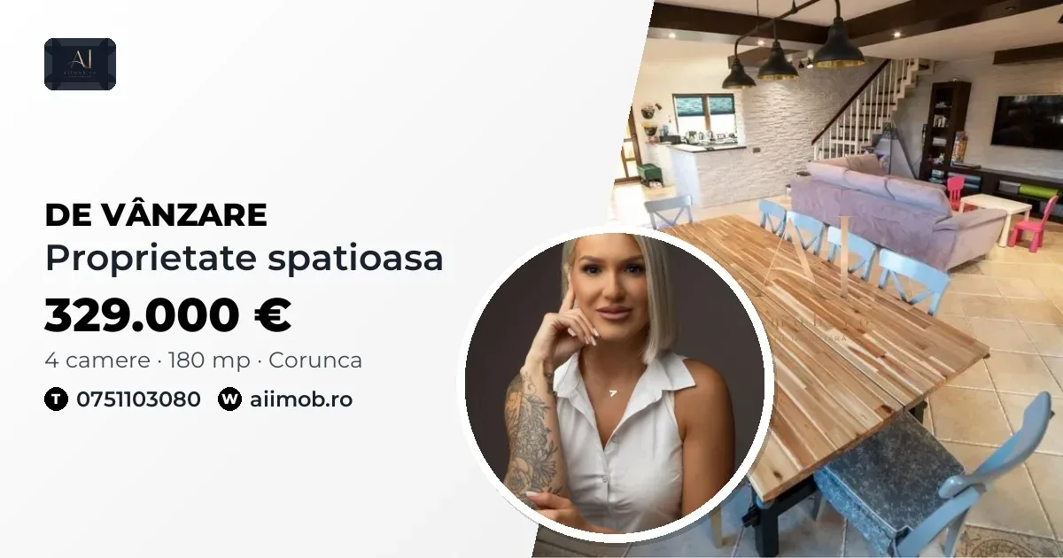 PROPRIETATE  SPATIOASA DE VANZARE – Corunca, Mures 180 MP + Mansardā | 600 MP Teren| Garaj| Saunā| 3 Terase - Corunca