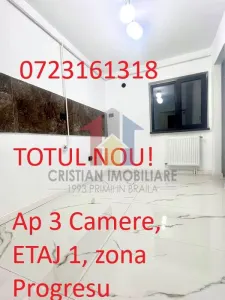 TOTUL NOU! Ap 3 Camere,ETAJ 1, zona Progresu - Braila