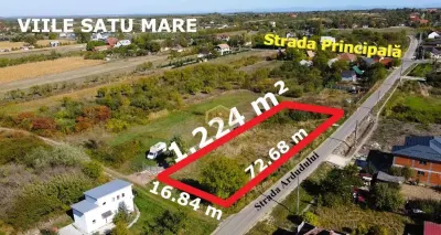 Investitie | Teren intravilan 1.224 m², front 72 m | Viile Satu Mare - Satu Mare