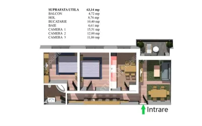 De vanzare apartament 3 camere decomandate balcon si loc parcare situat in zona Calea Cisnadiei din Sibiu - foto 8