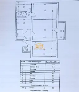 Apartament 3 camere, 60 mp, Traian - Ramnicu Valcea