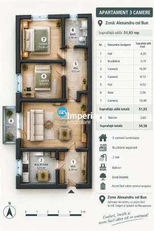 Apartament 3 camere Alexandru cel Bun - poza 2
