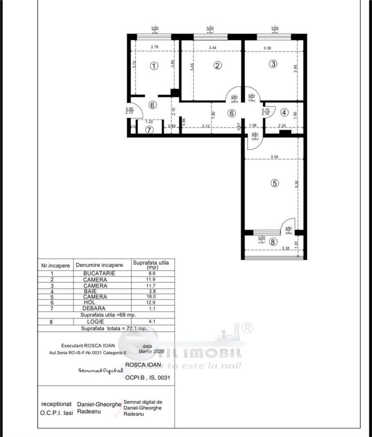 Ap. 3 camere, 72mp, decomandat, Alexandru - Iasi