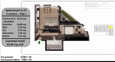 Apartament de vanzare cu 2 camere in Tractorul - Brasov